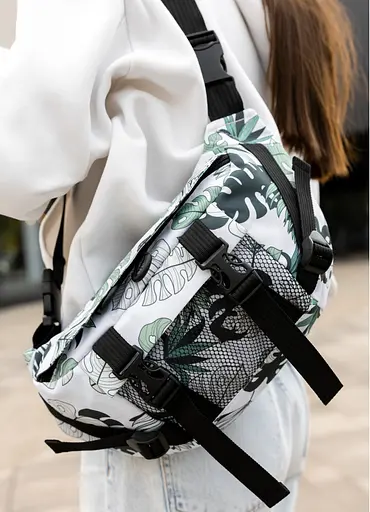 Большая женская поясная сумка бананка Sambag DynamicDart принт "Leaves" 38×21×7 см (80411144) - фото 5