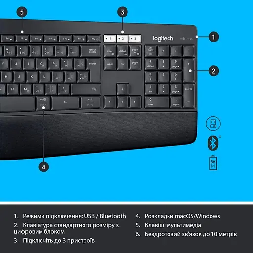 Комплект (клавиатура и мышь) Logitech MK850 Performance Combo (920-008226) Wireless Black - фото 7