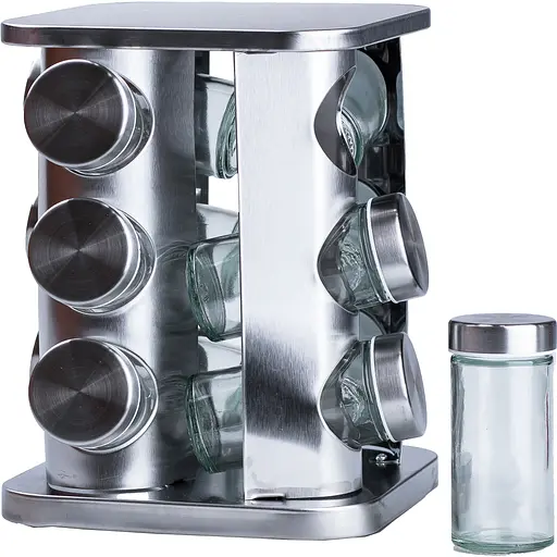 Набір ємностей для спецій TS Kitchen HP15290, 12 баночок по 100 мл на металевій підставці хром - фото 2