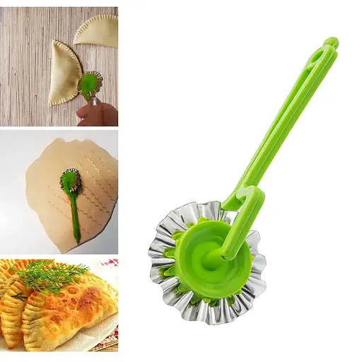Ніж ролик тісторіз вузький фігурний зубчастий для тіста та вирізки чебуреків, Kitchette Салатовий 84916 - фото 3