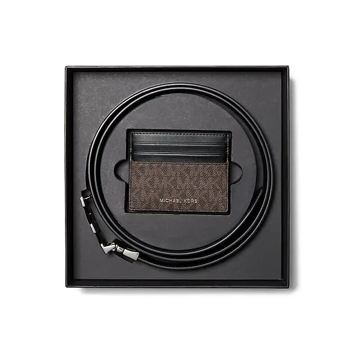 Мужской ремень и картхолдер MICHAEL KORS [BROWN] (подарочный набор) - фото 3