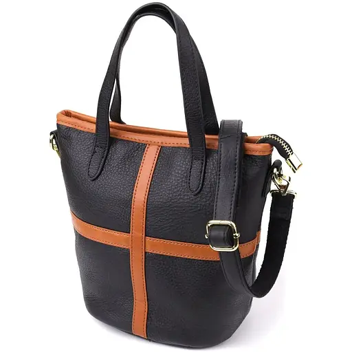 Женская кожаная сумка Vintage с коричневой вставкой на лицевой стороне 17х21х13 см sum0027601 - фото 1