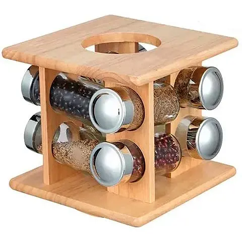 Набор для специй Stenson 8 шт. на деревянной подставке 17.5х17.5х17 см (MS-3819)