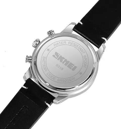 Часы наручные классические Skmei 9318 (Черный с черным циферблатом) - фото 9