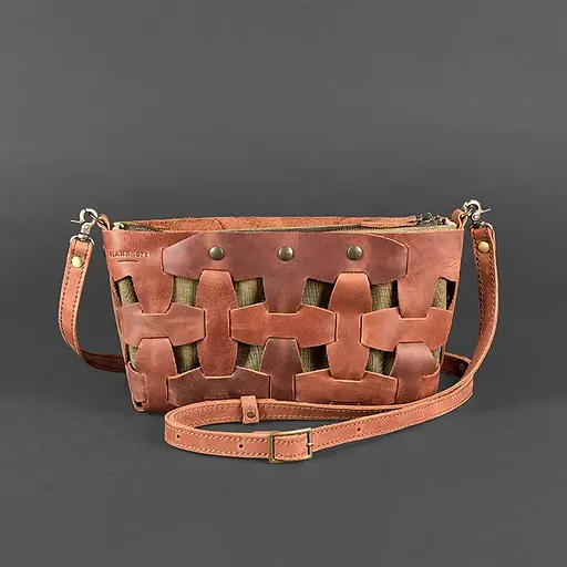 Шкіряна плетена жіноча сумка Пазл S світло-коричнева Crazy Horse - фото 8