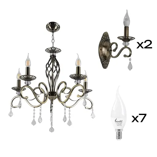 Комплект: Люстра Sirius N1208/5 + 2 Бра B N1208/1W з лампочками