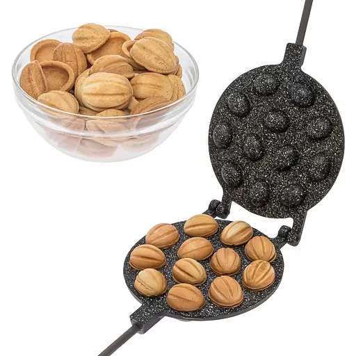 Орешница форма для выпечки печенья в виде орешков с антипригарным гранитным покрытием на 12 орехов, ХЕАЗ Черный 86263 - фото 1