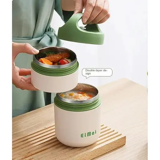 Термос для їжі - ланчбокс FOOD 0.68л харчовий термос з контейнером white-green - фото 3