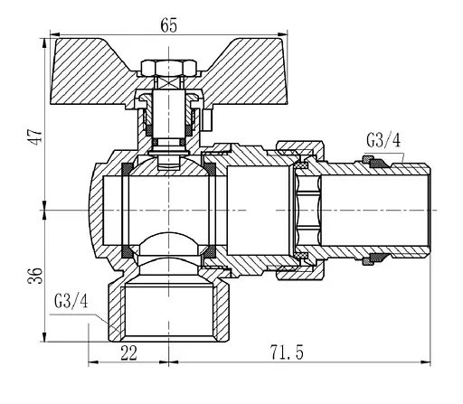 Кран шаровой Thermo Alliance "Американка" Forte 3/4"ВЗ угловой, антипротекание, бабочка SF223W20 - фото 4