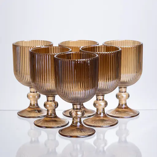 Набор бокалов для вина 6 штук по 240 мл ребристой из толстого стекла коричневый HP-19-224 прозрачный бокал Yiwu HP-19-224 - фото 1