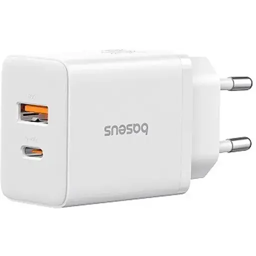 Зарядний адаптер блок живлення Baseus Cube Fast Charger C + U 30 W 2 порти білий - фото 1