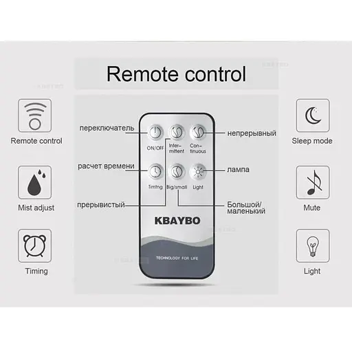 Настольный увлажнитель воздуха для комнаты с подсветкой Kbaybo L500, 7 цветов, 500 мл, пульт ДУ (100217) - фото 6