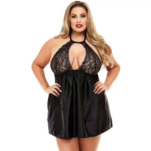 Комплект чорний еротичний великого розміру зі стрингами XL-XXL (50) Чорний