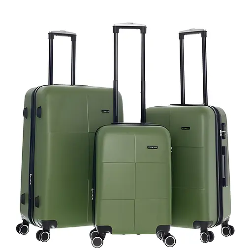 Набор чемоданов 3в1 пластик с кодовым замком и телескопической ручкой хаки (522)