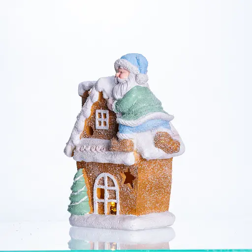 Новорічна декоративна фігурка з підсвічуванням Будиночок з Сантою Yiwu CR-6-6 з порцеляни 14 × 9 × 20 см  - фото 4