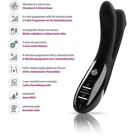 Вібратор подвійний з електростимуляцією Mystim Tingling Aparte eStim Black - фото 6