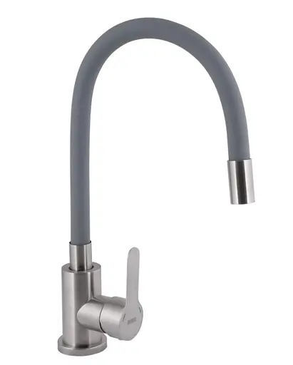 Змішувач для кухні Brinex Pure 015F3 з гнучким виливом Nickel/Grey BRIPUR015F3NKG - фото 1