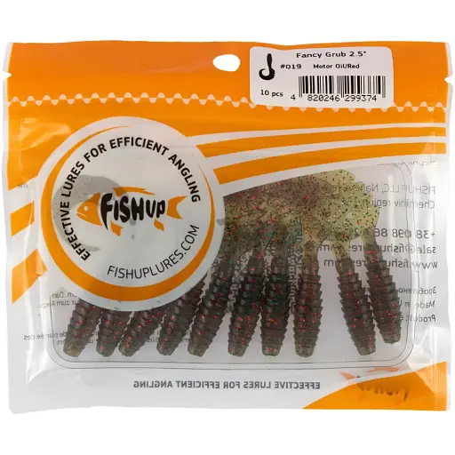 Силикон FishUP Fancy Grub 2.5" #019 - Motor Oil/Red (10 шт/уп) - фото 2