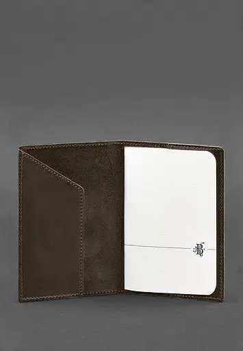 Кожаная обложка для паспорта с украинским гербом темно-коричневая - фото 3