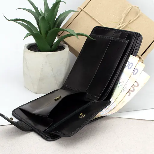 Кожаный кошелек мужской Handycover HC0041 черный с гербом Украины - фото 6