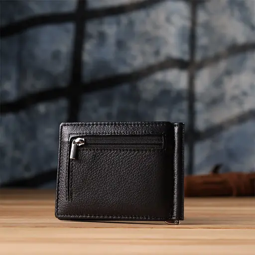 Чоловічий гаманець з металевим затискачем із натуральної шкіри ST Leather 11х8.5х1 см acs0029630 - фото 9