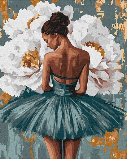 Набор для рисования по номерам "Балерина з білими півоніями з фарбами металік" Ideyka 40х50см КНО8663