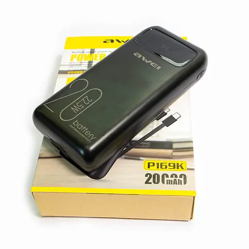 Додаткова батарея - портативний акумулятор Awei P169K 20000 mAh 22 W з 2 кабелями - фото 4