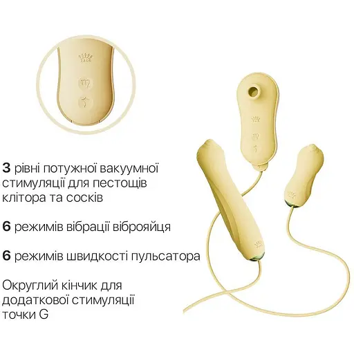 Набір 3в1 Zalo - Unicorn Set Yellow: віброяйце, пульсатор, вакуумний стимулятор - фото 6