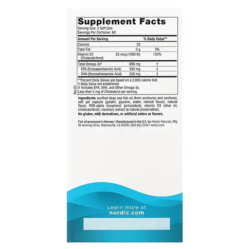 Жирные кислоты Nordic Naturals Omega-3D, 120 капсул - Лимон - фото 3