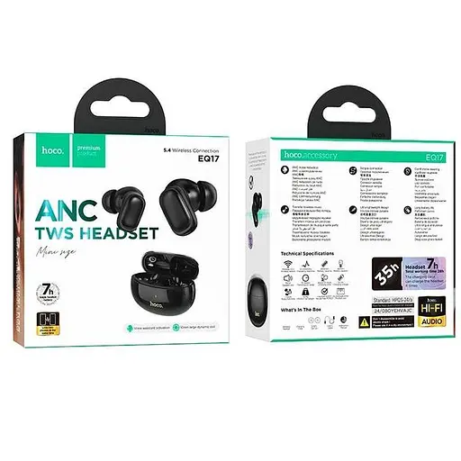 Беспроводные наушники Hoco EQ17 Praise true wireless ANC noise cancelling BT headset, BT5.4, 40mAh, 400mAh, 7h, black - фото 2