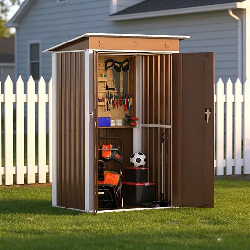 Хозблок-сарай металлический SS-03 с односкатной крышей 185х120х90 см Коричневый - фото 5