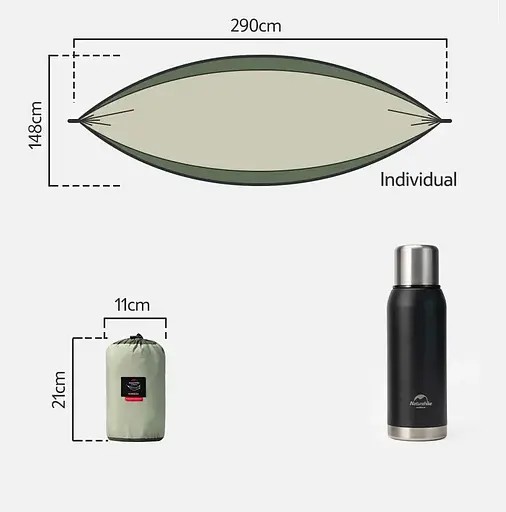 Туристичний одномісний гамак Naturehike (до 150 кг) Зелений - фото 3