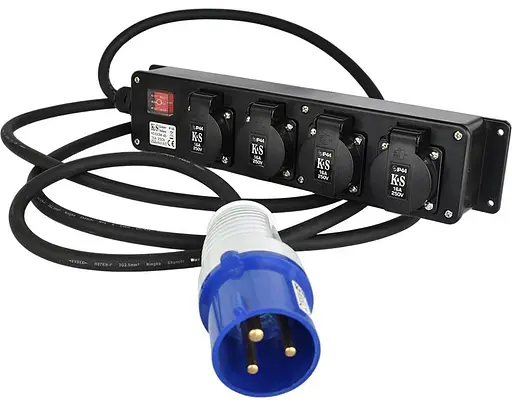 Сетевой фильтр KS EX3M-4S, 5000 Вт, 4х16 А/250 В, 3х2,5 мм, IP44, 1,45 кг, 3 м, черный (KSEX3M-4S) - фото 1