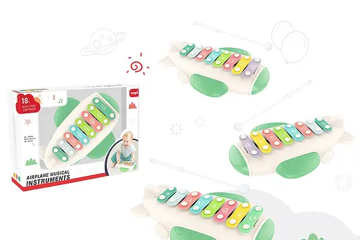 Игрушечный ксилофон 668-156 «Самолёт» - с ударными палочками, в подарочной коробке,зелёный - фото 2