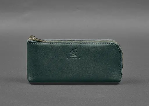 Кожаный портмоне-купюрник на молнии 14.0 зеленый - фото 1