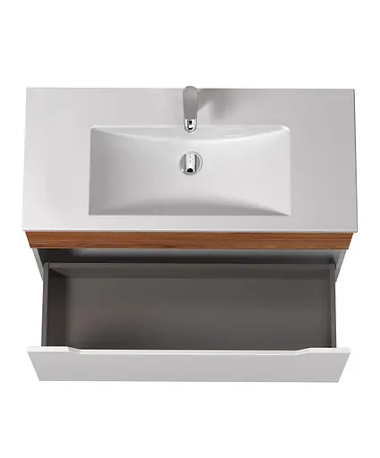 Тумба Мойдодир Colibri 100 з умивальником Cosmo 100 підлогова французький горіх з білим Горіх - фото 3