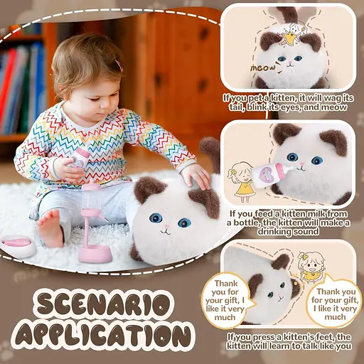 Интерактивная мягкая игрушка AiDA Smart Blinking Cat бело-коричневая (AD54098) - фото 7