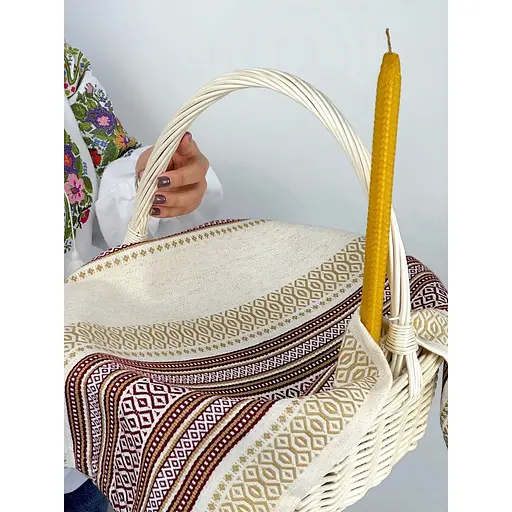 Комплект Великодній кошик Буковина маленька із лляним рушником 70х45 см Промінь та свічкою