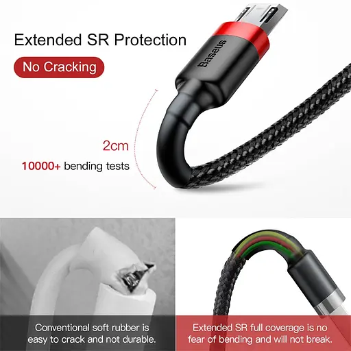 Кабель Baseus cafule Cable USB For Micro 2A 3m Red+Black - фото 10