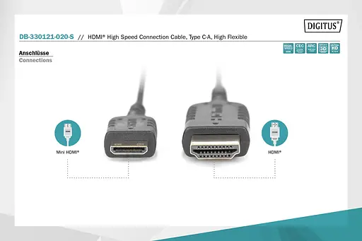 Кабель Digitus HDMI - miniHDMI Ultra HD 2m black - фото 2