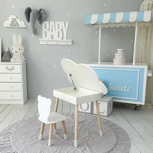 Детский столик Облако с нишей и стульчиком Мишка (Белый) - фото 9