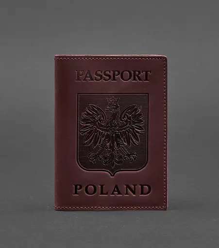Кожаная обложка для паспорта с польским гербом бордовая Crazy Horse - фото 1