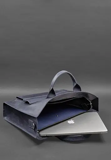 Шкіряна сумка для ноутбука та документів Універсальна синя Crazy Horse - фото 8