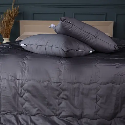 Літній постільний комплект MirSon Line Satin Premium Iron grey Ecosilk Двоспальний (2200010974706) - фото 4