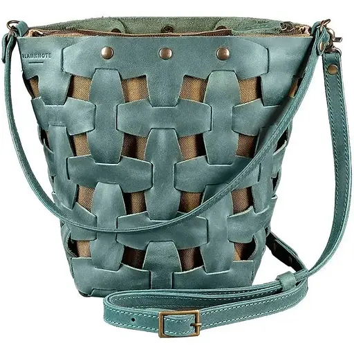 Шкіряна плетена жіноча сумка Пазл M зелена Crazy Horse - фото 1