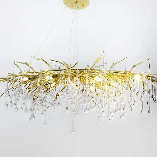 Люстра золотая удлиненная с хрустальными капельками 100х50 см Line F | Ст. 705L-1000 GD+CL - фото 6