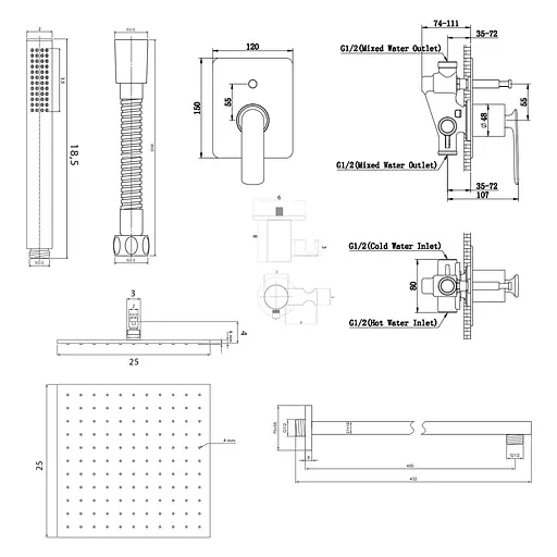Душева система Kohlman Experience 25 graphite + BOX прихованого монтажу QW210EGQ25, Графіт - фото 2