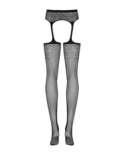 Сетчатые чулки-стокинги с цветочным рисунком Obsessive Garter stockings S207 черные имитаци XL/XXL - фото 6