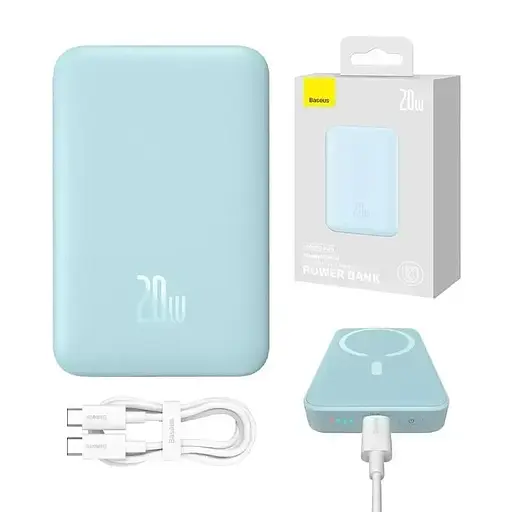 Магнітний портативний павербанк із бездротовою зарядкою Baseus Magnetic 20 W 10000 mAh для iPhone блакитний - фото 9