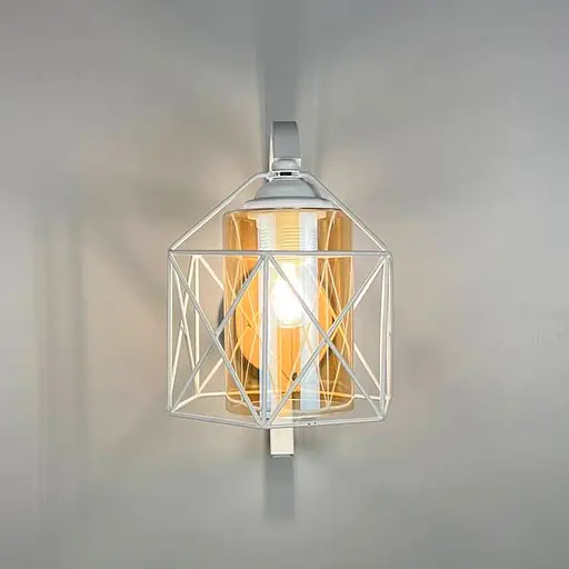 Металлические бра в стиле Лофт в белом корпусе 28х17 см с янтарным плафоном Line F Арт. 8180/1W WT+AM - фото 4